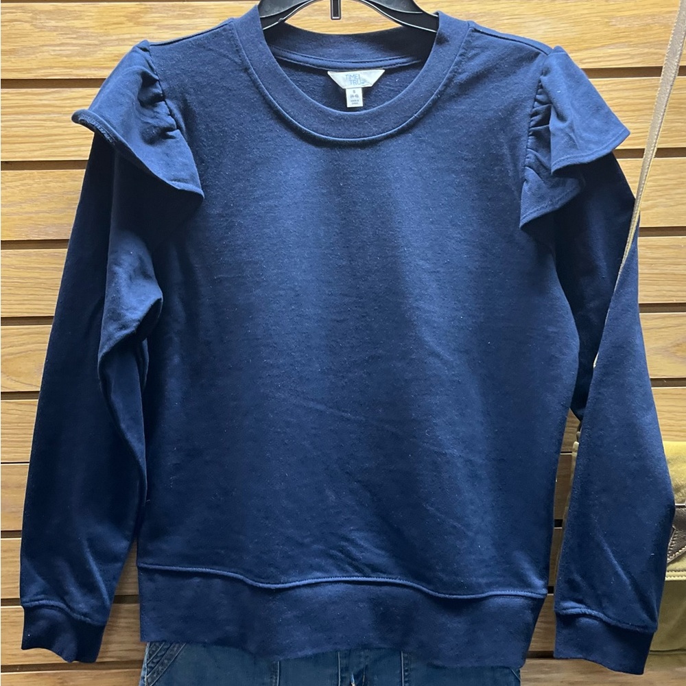 Flutter Sleeve Crew Neck Sweatshirt Navy Blue Fall Tailgate Autumn Gear